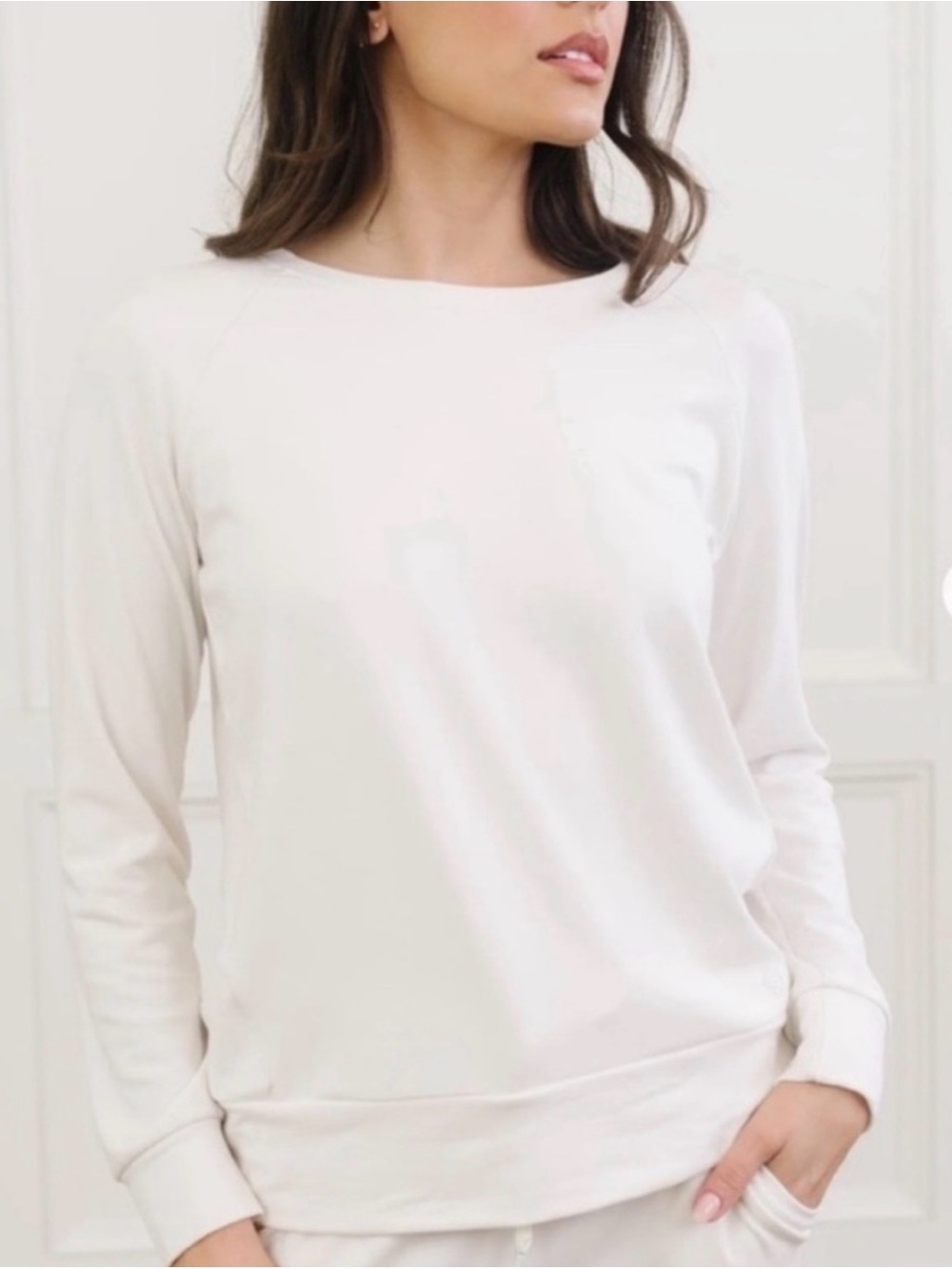 Cozy Earth Bamboo Ultra Soft Raglan Pullover Crew Top Ivory Size XXL 895 - Picture 2 of 11